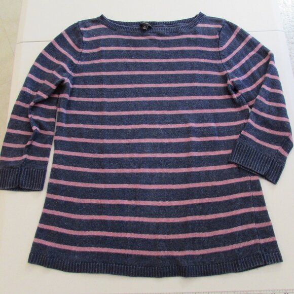 Talbots 100% Linen Blue/Pink Striped 3/4 Sleeve Top Medium - Picture 1 of 12